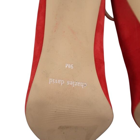 Charles David Shoes Womens 9 Pumps Ankle Strap Suede Red Pointed Toe Formal Sexy - Picture 14 of 16